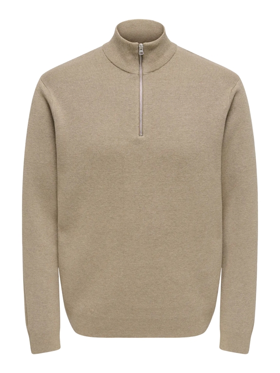 ONLY & SONS Sting Reg Half Zip Knit - Desert Taupe